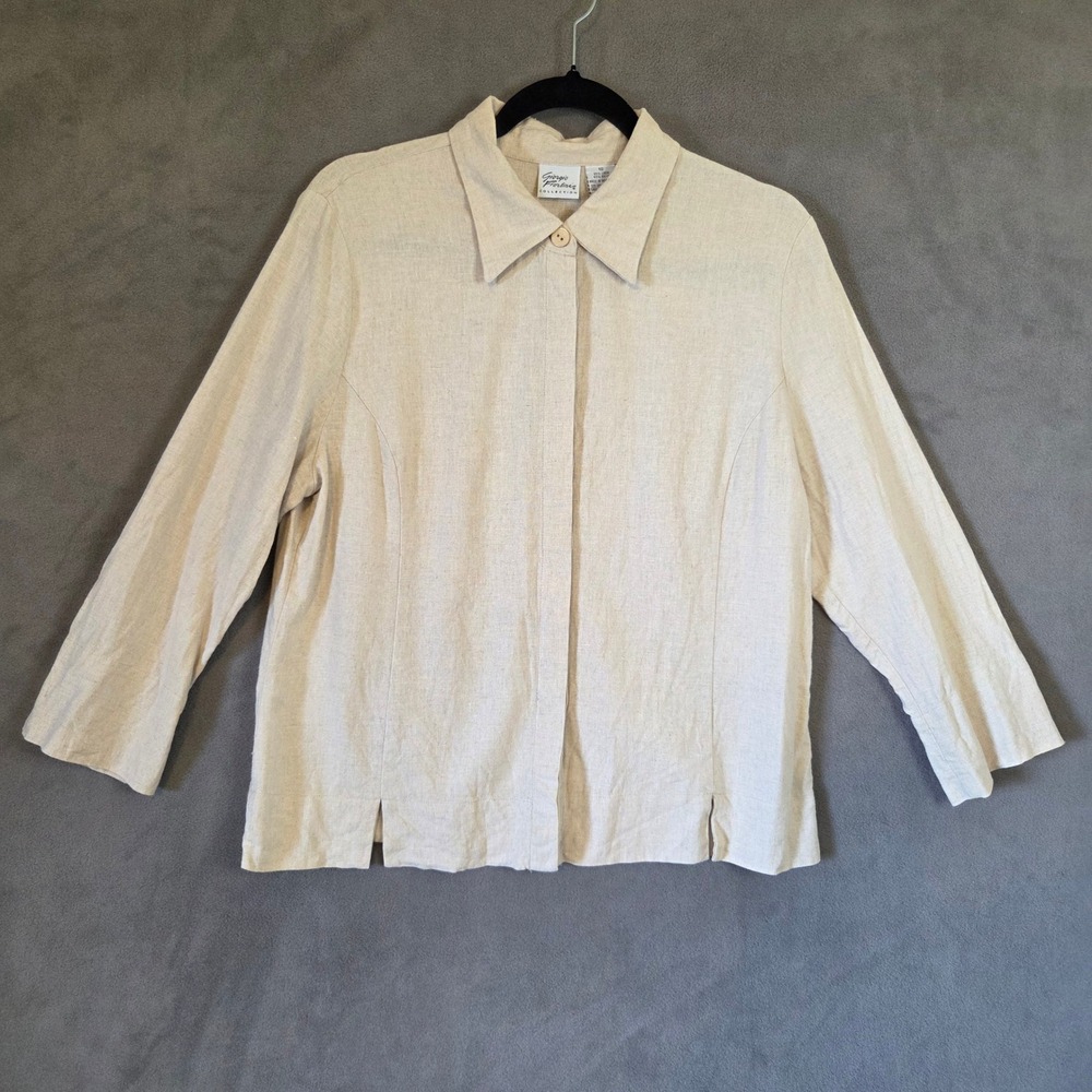 Giorgio Fiorlini Linen Blend Button Shirt Women's Size 16 Lagenlook Coastal